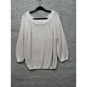 Miracle Waffle Knit Sweater Womens Size M/L Beige Scoop Neck Long Sleeve